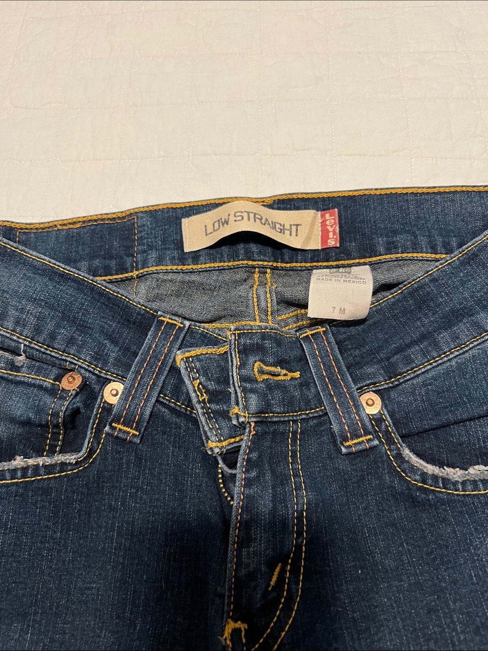 Levi's Women's Low Straight Jeans in Dark Indigo with Gold Stitching